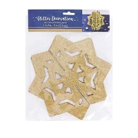 Confezione da 9 decorazioni natalizie da appendere con fiocchi di neve glitter dorati 3D